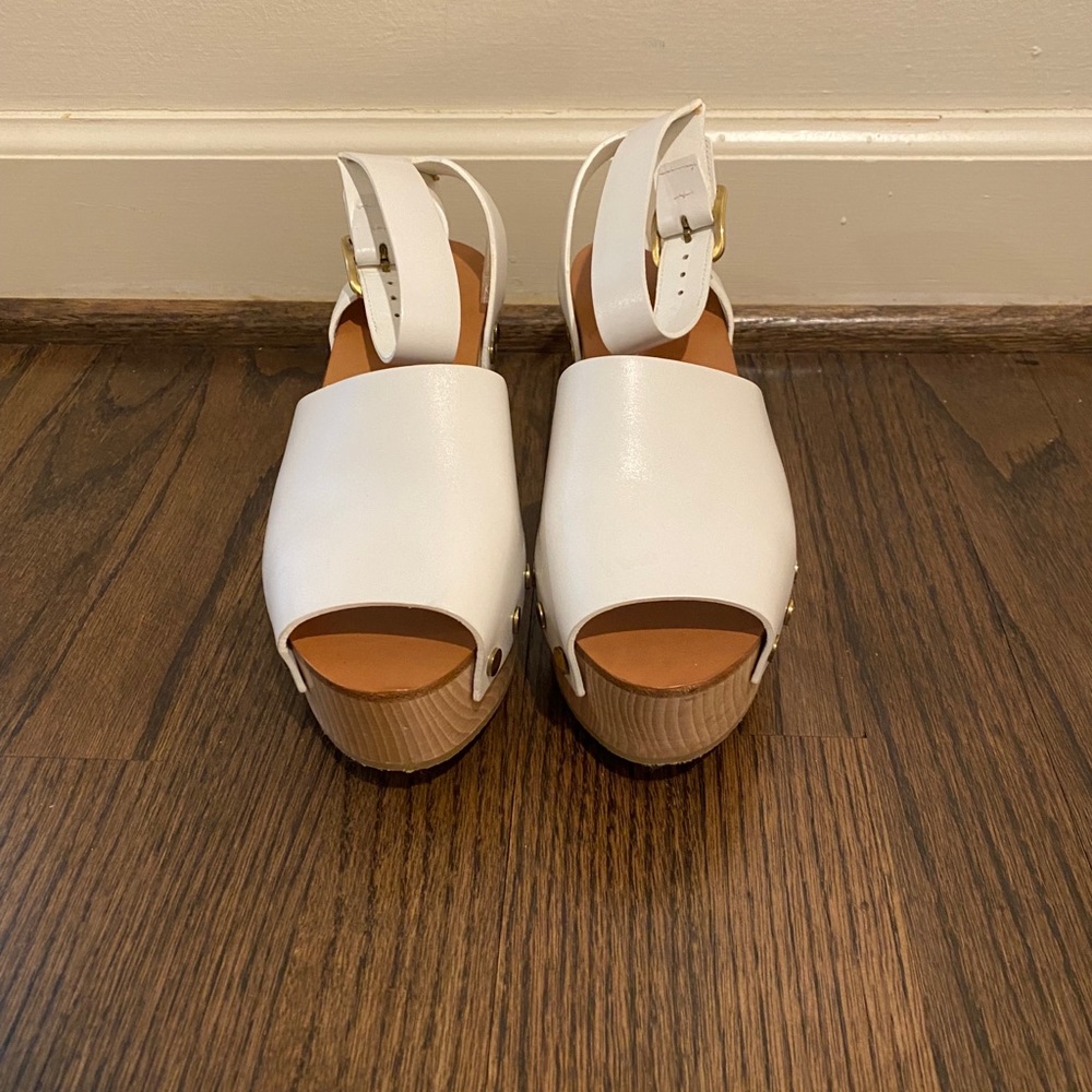 Celine White Leather Platform Sandals - Picture 7 of 10